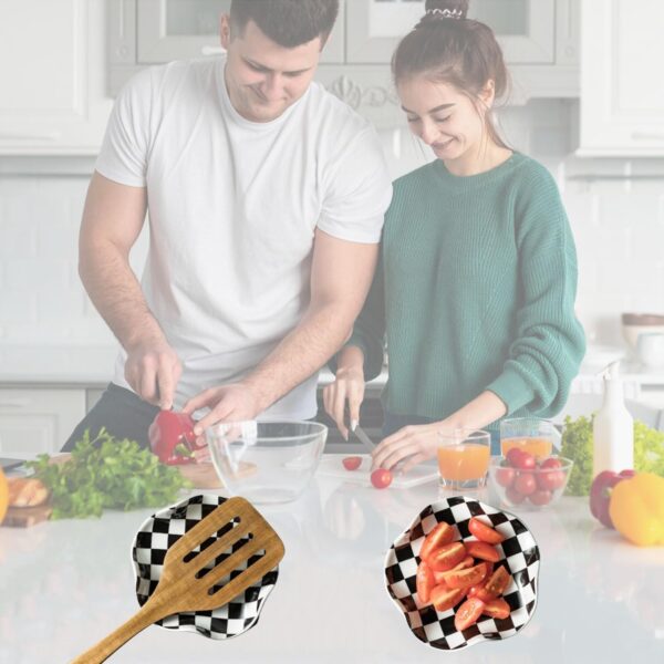 Ceramic Spoon Rest for Stove Top – 5.3in Checkered Utensil Holder for Kitchen or Coffee Bar | Housewarming Cooking Gift - Image 3