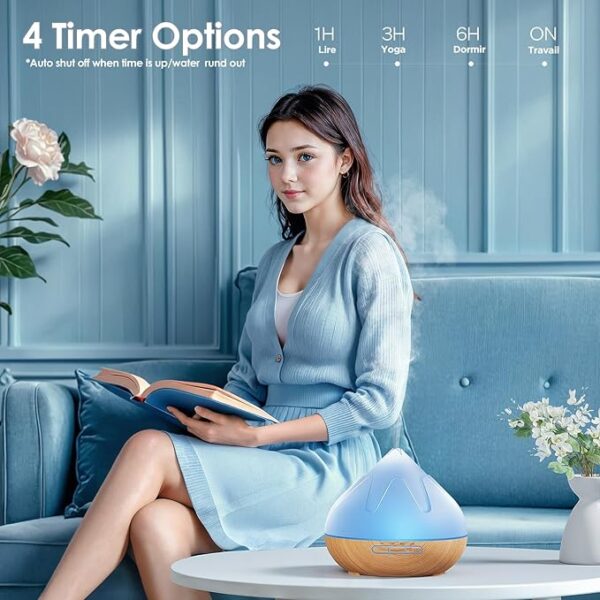 Aroma Diffuser with Essential Oils Set – 500ML Ultrasonic Diffuser with Remote, 14 Color Lights, 4 Timer Settings, Auto Shut-Off, Humidifier for Large Room - Image 2