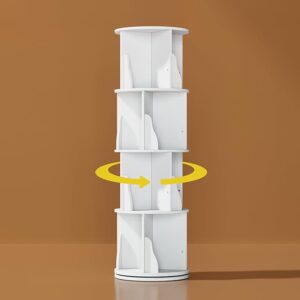 YESHOMY white milk 4-tier rotating bookshelf tower – 360° spinning round bookcase for small spaces, bedrooms, and study rooms Image resources from Amazon