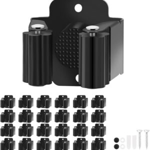 24PCS black stainless steel broom holder wall mount with screws – heavy duty wall organizer rack for mops, brooms, and garden or garage tools Image resources from Amazon