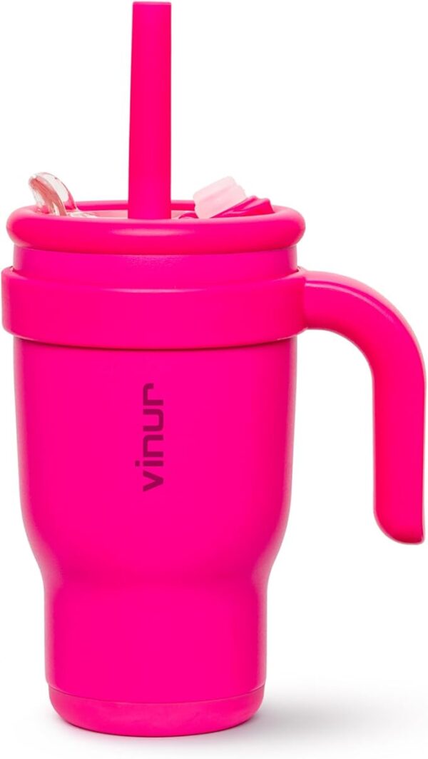 Stainless Steel Vacuum Insulated Cup with Lid & Straw – Leakproof Travel Drink Cup for Kids, Rose Pink