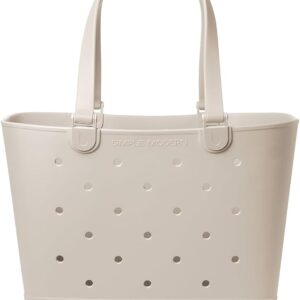 Simple Modern Extra-Large Beach Bag – Waterproof Rubber Tote with Zipper Pocket for Travel, Pool, Boat, Groceries & Sports – Almond Birch