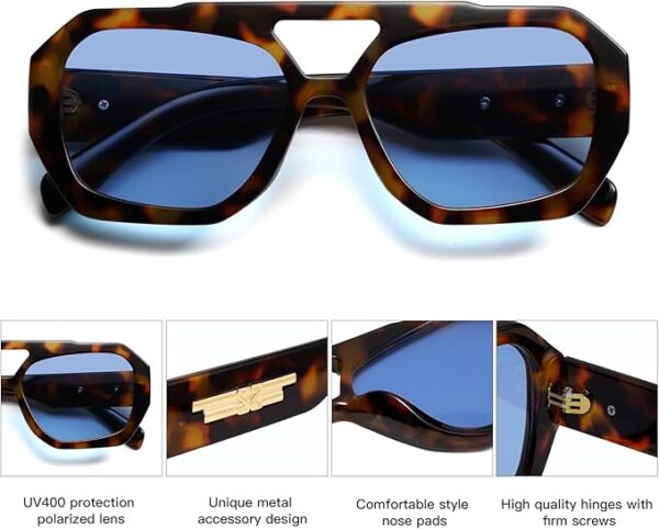 SOJOS Trendy Polarized Aviator Sunglasses – Hexagonal Square Double Bridge Unisex Shades (SJ2288) - Image 2