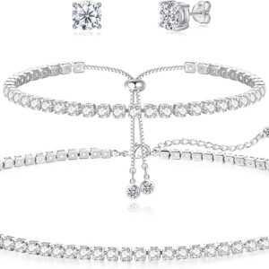 Sterling Silver Tennis Necklace & Bracelet Set – Dainty & Sparkly