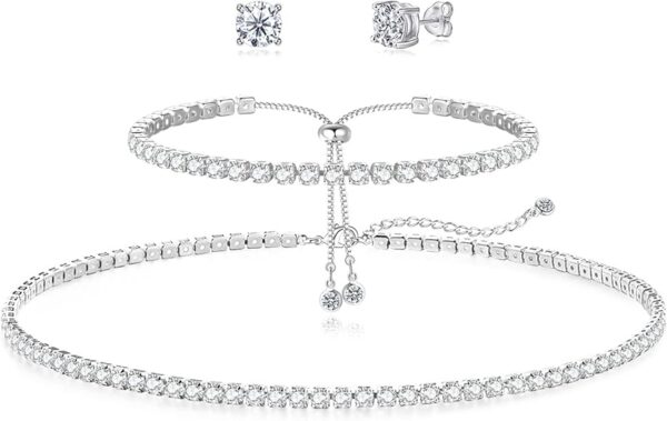Sterling Silver Tennis Necklace & Bracelet Set – Dainty & Sparkly
