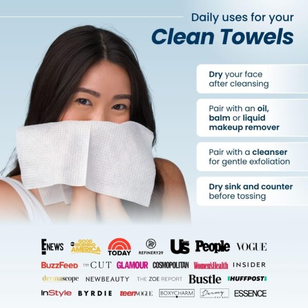 Clean Skin Club Clean Towels XL™ – 100% Biobased Disposable Face Towels, Ultra Soft Makeup Remover Dry Wipes, Eczema-Friendly, 50 Count (1 Pack) - Image 3
