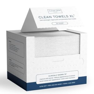 Clean Skin Club Clean Towels XL™ – 100% Biobased Disposable Face Towels, Ultra Soft Makeup Remover Dry Wipes, Eczema-Friendly, 50 Count (1 Pack)