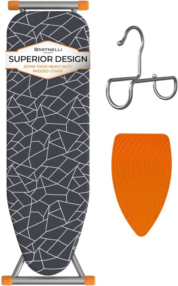 Bartnelli Ironing Board 13x43 – Adjustable Height, Folding Iron Board with Reinforced Steel Legs, 4-Layer Padding & Patent Space-Saving Design (BIBT-2110)