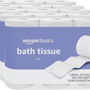 Amazon Basics 2-Ply toilet paper 30-pack – unscented bath tissue with 350 sheets per roll, soft and strong for everyday household use