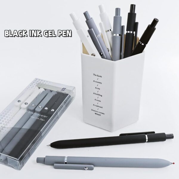 6 Pcs Quick-Dry Gel Pens Set – 0.5mm Fine Point Black Ink Pens for Smooth Writing, Office & School Supplies (Black, White, Grey, Silver) - Image 3