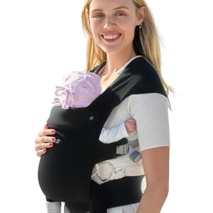 GROWNSY ergonomic baby carrier wrap in black – newborn to toddler support with headrest, adjustable fit for comfortable babywearing Image resources from Amazon