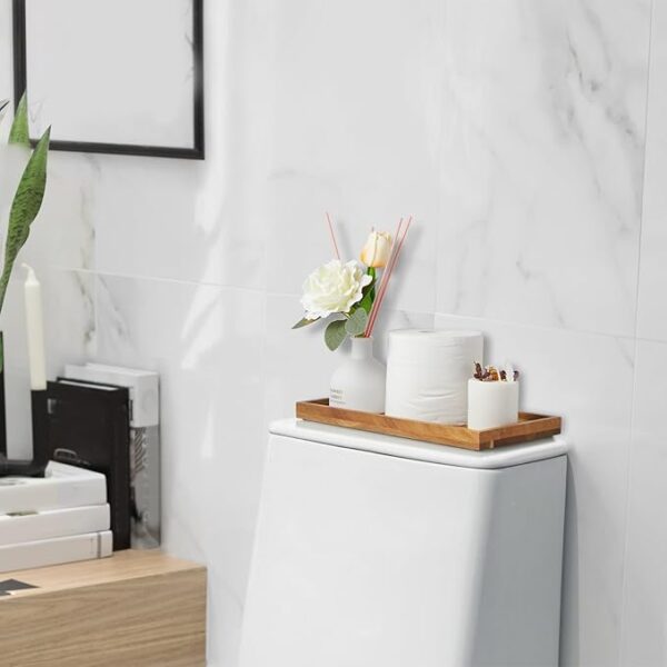 ALELION 11.7" Acacia Wood Bathroom Vanity Tray – Decorative Wooden Tray for Toilet Tank, Makeup, Perfume, Jewelry & Kitchen Countertop Organizer - Image 3
