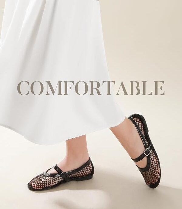 Ankis Women's Mesh Ballet Flats – Buckle Strap Mary Jane Flats, Fishnet Style Ballerina Shoes for Dressy Summer Outfits – Black - Image 3