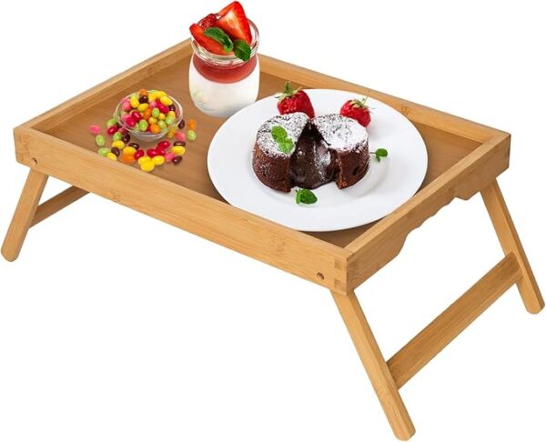 Artmeer foldable bamboo bed tray table with legs – perfect for breakfast in bed, laptop use, snacks, or as a TV tray Image Source: Amazon