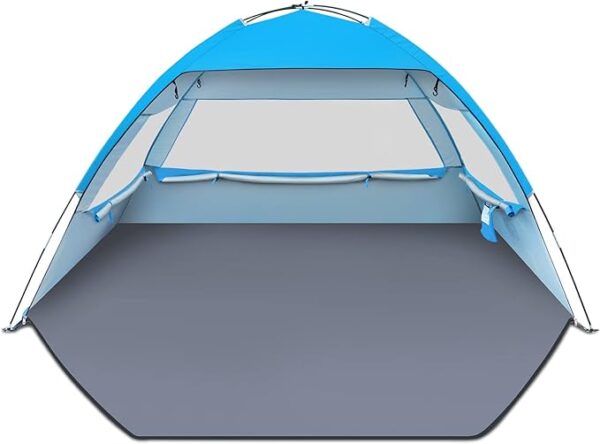 Gorich beach tent sun shelter with UPF 50+ UV protection, large capacity for 3 to 10 people, perfect for family beach days and summer outdoor use. Image source: Amazon.com