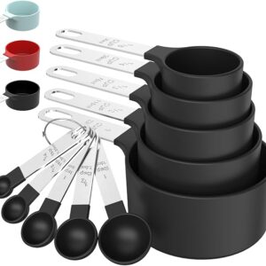 TILUCK black stackable measuring cups and spoons set with stainless steel handles, nesting design ideal for accurate cooking and baking Image Source: Amazon