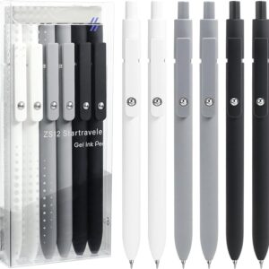 6 Pcs Quick-Dry Gel Pens Set – 0.5mm Fine Point Black Ink Pens for Smooth Writing, Office & School Supplies (Black, White, Grey, Silver)