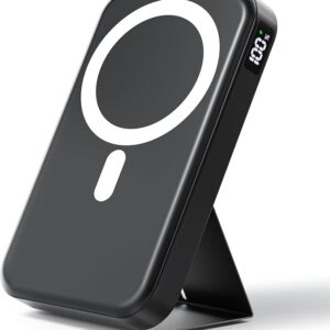 Magnetic 10,000mAh wireless power bank with USB-C fast charging, foldable stand, and LED display – compatible with iPhone 12–16 series Image resources from Amazon