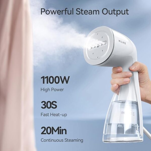 HiLIFE Steamer for Clothes – Handheld Garment Steamer with 300ml Tank, Portable Fabric Wrinkle Remover for Home & Travel Use – 1100W, 120V Only (White) - Image 2