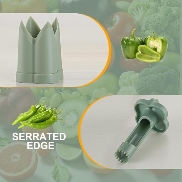 2025 Upgrade Pepper Seed Corer Remover – 2-in-1 Bell Pepper Cutter & Deseeder Kitchen Tool (Green) - Image 3