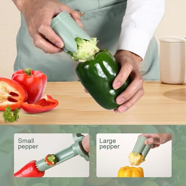 2025 Upgrade Pepper Seed Corer Remover – 2-in-1 Bell Pepper Cutter & Deseeder Kitchen Tool (Green) - Image 2