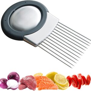 2025 upgraded onion holder for slicing – stainless steel kitchen tool for cutting onions, tomatoes, and potatoes evenly Image resource from Amazon