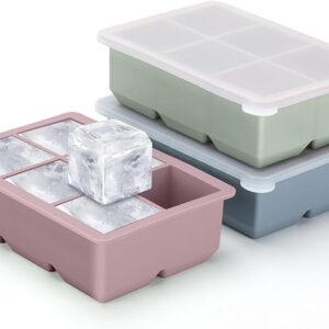 3-pack BPA-free silicone ice cube trays with leakproof removable lids – large square flexible molds for cocktails, whiskey, and stackable freezer storage Image Source: Amazon