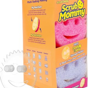 Scrub Daddy 6-Pack Scrub Mommy Sponges + 1 Daddy Caddy Holder – Scratch-Free, Multipurpose Kitchen Sponges – BPA-Free, Odor & Stain Resistant