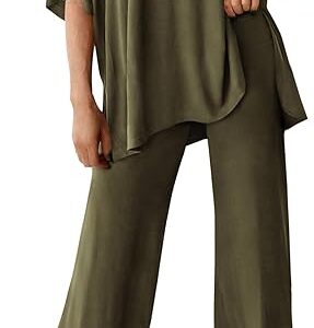 PRETTYGARDEN women’s 2-piece lounge set with short sleeve pullover and wide leg pants – casual and comfy outfit for lounging, travel, or daily wear