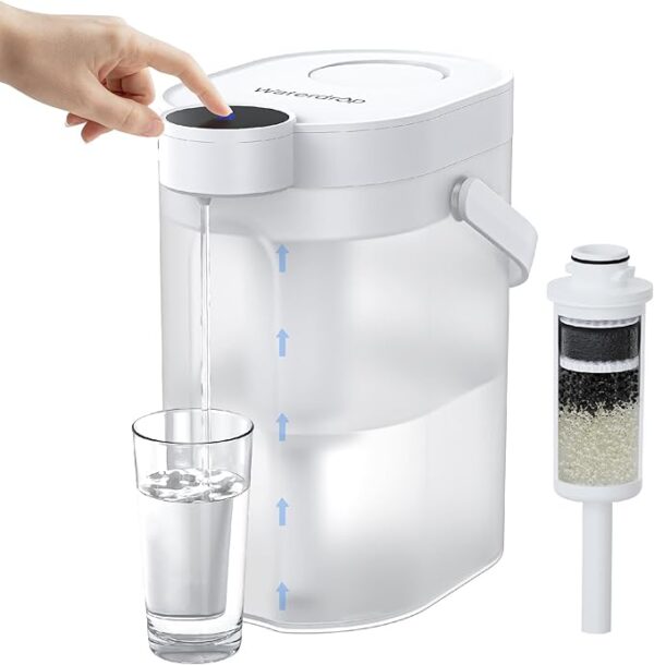 Rechargeable Water Filter Pitcher – Waterdrop FreshTaste 17-Cup Dispenser | Reduces Lead, Chlorine & Copper | Purifies & Softens Water, No TDS Removal