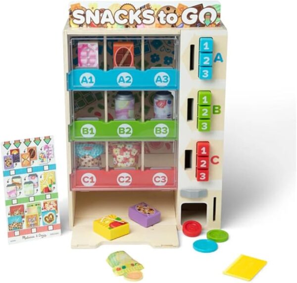Melissa & Doug Wooden Vending Machine Play Set – Sort, Stock & Select Pretend Play Food Toy for Boys & Girls Ages 3+ - Image 2