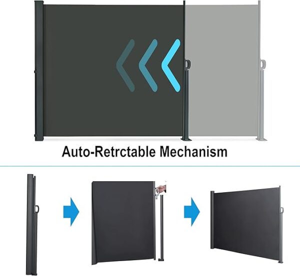 165" x 73" Retractable Side Awning – Gray, Waterproof UV-Resistant Folding Privacy Screen & Room Divider - Image 2