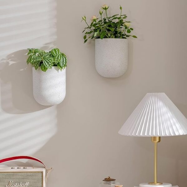 LA JOLIE MUSE Wall Hanging Planters – Set of 2 Speckled White Indoor Pots for Air Plants, Succulents & Small Flowers (6 Inch) - Image 3