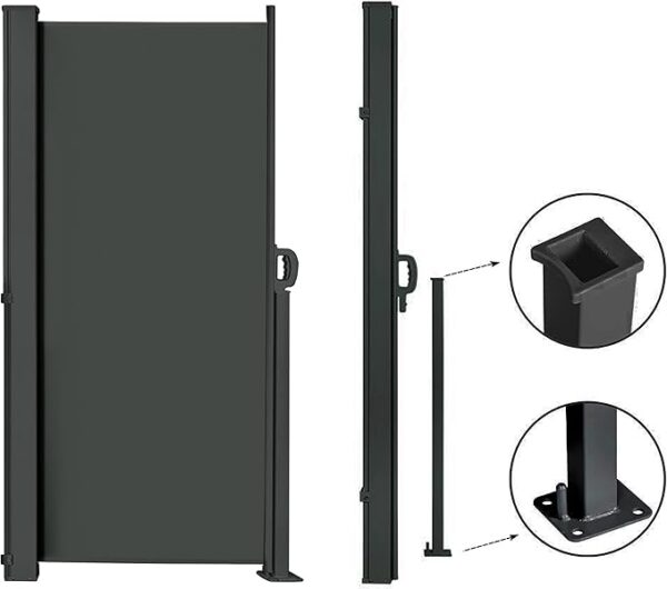 165" x 73" Retractable Side Awning – Gray, Waterproof UV-Resistant Folding Privacy Screen & Room Divider - Image 4