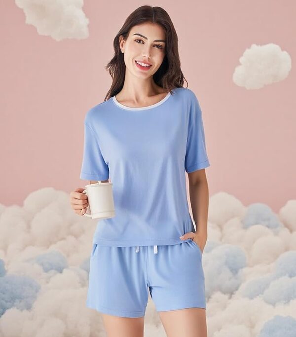 DAVID ARCHY Women's Bamboo Pajama Set – SuperSoft Viscose Lounge Set, Cooling Short Sleeve 2-Piece PJs for Summer Sleep & Comfort - Image 3