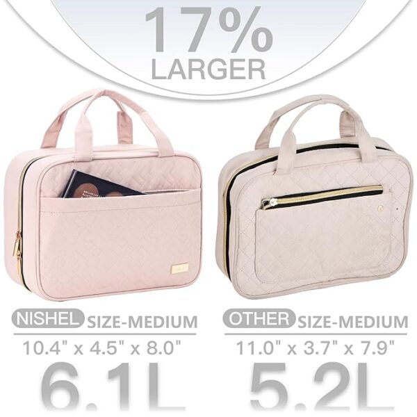 NISHEL Hanging Toiletry Bag for Women – Travel Organizer for Toiletries & Makeup – Medium, Pink - Image 2