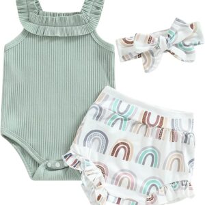 FHUTPW baby girl summer outfit set – spaghetti strap romper with matching floral shorts for infants aged 3 to 18 months Image resources from Amazon