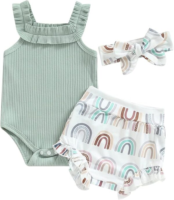 FHUTPW baby girl summer outfit set – spaghetti strap romper with matching floral shorts for infants aged 3 to 18 months Image resources from Amazon