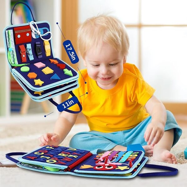 Esjay Toddler Busy Board – Montessori Sensory Toy for Fine Motor Skills Development – Travel Toy for Toddlers, Blue Dinosaur - Image 2