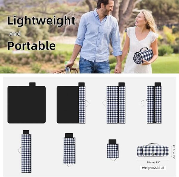 ZAZE Extra Large Picnic Blanket – 80"x80" Waterproof, Sandproof, Foldable Outdoor Mat for Beach, Camping, Park, or Travel (Blue & White, Machine Washable) - Image 3