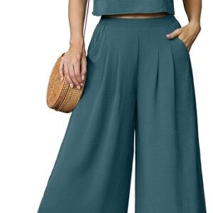 Lepunuo women’s 2-piece summer outfit featuring sleeveless crop top and flowy wide-leg pants – lightweight vacation and beachwear matching set Image resources fromAmazon