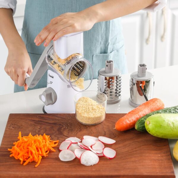 Geedel Rotary Cheese Grater & Vegetable Slicer – 3 Blades - Image 4