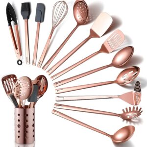 13-piece copper kitchen utensils set with rose gold titanium-plated stainless steel tools and matching utensil holder – safe for non-stick cookware and dishwasher friendly Image resources from Amazon