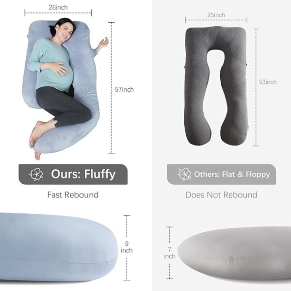 MOON PARK U-Shaped Pregnancy Pillow – 57" Full Body Maternity Pillow with Removable Cover, Back, Belly, Leg & Hip Support for Sleeping (Grey) - Image 4