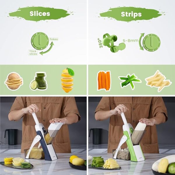 SupMaKin Safe Mandoline Slicer for Kitchen – Adjustable Vegetable Chopper, Potato & French Fry Cutter, Dishwasher Safe, Green - Image 3
