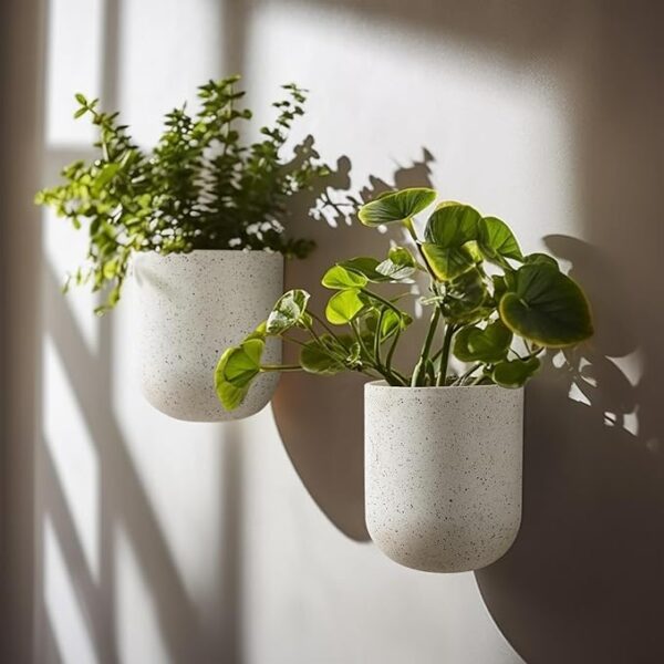 LA JOLIE MUSE Wall Hanging Planters – Set of 2 Speckled White Indoor Pots for Air Plants, Succulents & Small Flowers (6 Inch) - Image 2