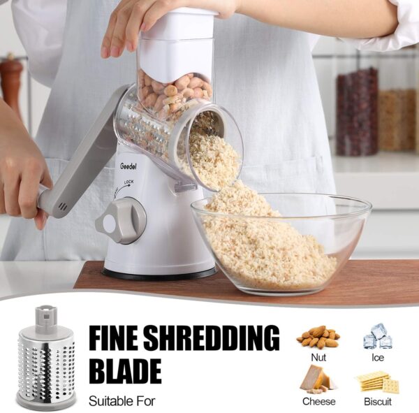Geedel Rotary Cheese Grater & Vegetable Slicer – 3 Blades - Image 2