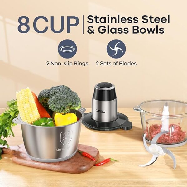 GANIZA 450W Food Chopper with Meat Grinder – 2 Bowls - Image 2