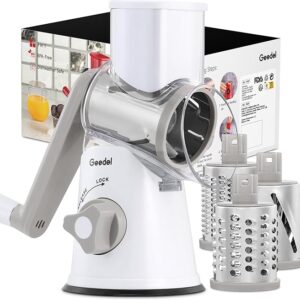 Geedel Rotary Cheese Grater & Vegetable Slicer – 3 Blades