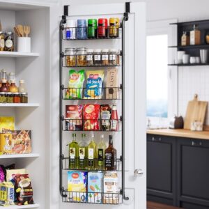 Over the Door Heavy-Duty Metal Organizer – 6-Tier Pantry Storage Rack, Easy Install, Space-Saving Door Rack Organizer, Black (D4.65 x W18 x H50 inch)